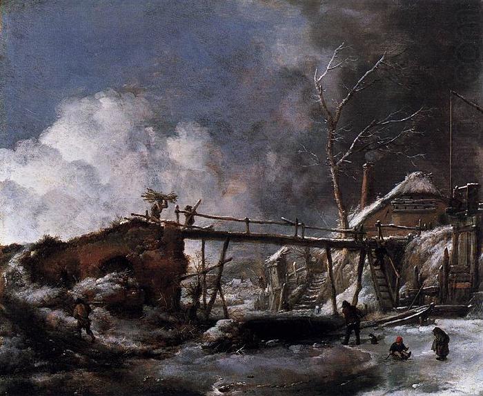 Philips Wouwerman Winter Landscape with Wooden Bridge china oil painting image
